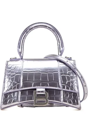 Balenciaga Sac à main métallisé Hourglass XS en cuir de veau à effet peau de crocodile embossé (2018-2024)