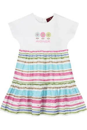 Aigner Robe rayée à fleurs brodées