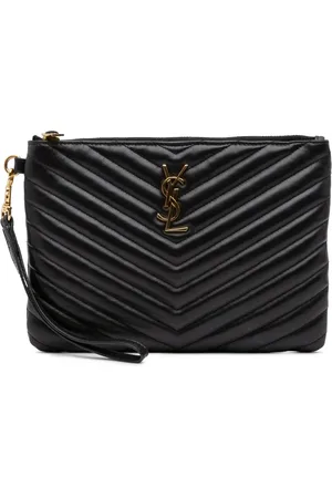Saint Laurent Pochette Monogram Zip A5 Wristlet Pouch en cuir à matelassage chevron (2018)