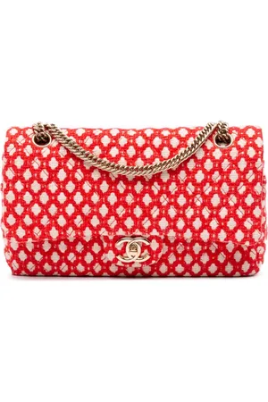 CHANEL Sac porté épaule Bijoux Chain Double Flap médium en tweed matelassé (2008-2009)