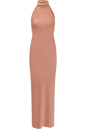 ACTUALEE Robe longue en satin à col montant