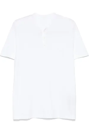 120% Lino T-shirt en tissu flammé à col tunisien