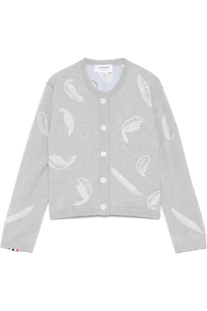 Thom Browne Cardigan crop à plumes en intarsia