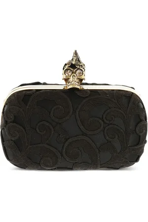 Alexander McQueen Pochette satinée en dentelle à fermoir tête de mort