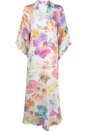 120% Lino Robe-caftan longue à fleurs