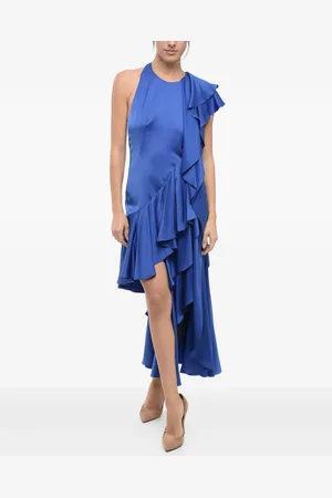 Alexander McQueen Robe drapée en soie à volants