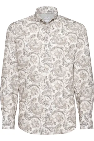 Brunello Cucinelli Chemise en coton à imprimé cachemire