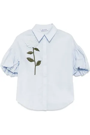 DICE KAYEK T-shirt en popeline de coton à fleurs brodées