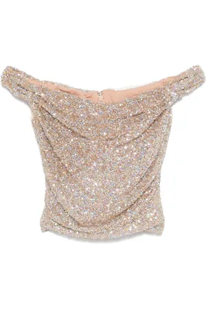 Costarellos Haut orné de sequins à épaules dénudées