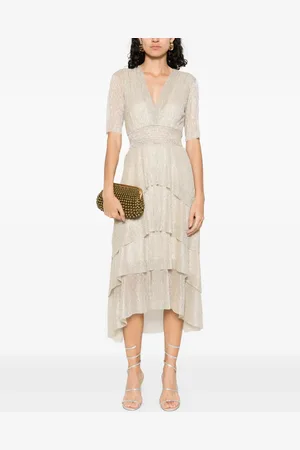 Maje Metallic ruffled midi dress