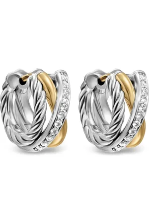 David Yurman Créoles Crossover Three Row en or 18ct et sterling pavées de diamants (13 mm)