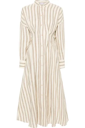 Max Mara Robe en lin évasée à rayures