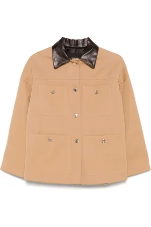 Maje Veste en coton à col en cuir