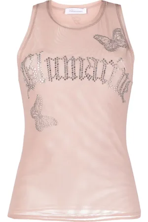 BLUMARINE Débardeur en résille à logo strassé