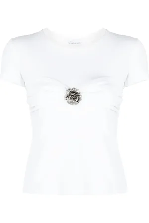 BLUMARINE T-shirt en coton à appliqués fleurs