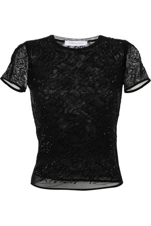 BLUMARINE T-shirt en tulle à ornements en cristal