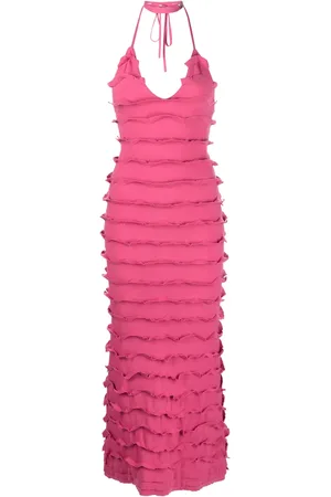 BLUMARINE Robe longue volantée à col v