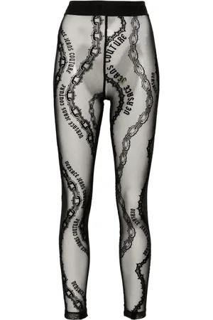 VERSACE Legging en résille à motif de chaîne floqué