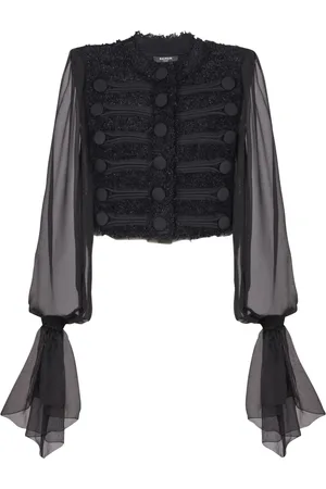 Balmain Veste en tweed à manches en chiffon