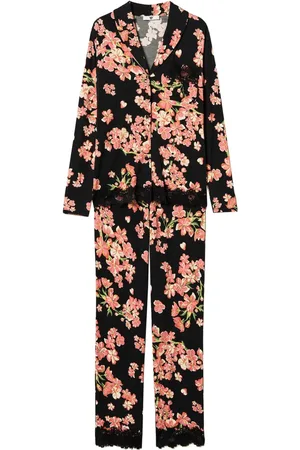 Twin-Set Pyjama bordé de dentelle à imprimé Mannish