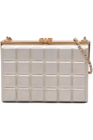 CHANEL 2016-2017 Chocolate Bar Metallic Lambskin Frame Clutch with Chain crossbody bag