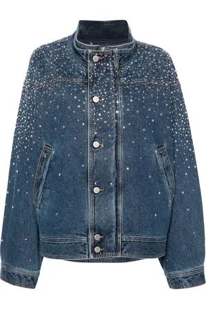 Alessandra Rich Veste en jean à ornements en cristal