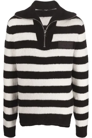 Balmain Pull zippé en maille à rayures horizontales