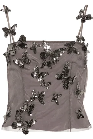 BLUMARINE Haut crop orné de sequins à appliqué papillon