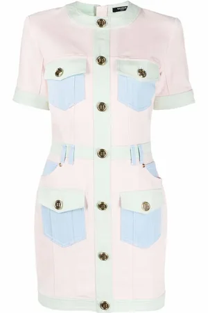 Balmain Robe en jean à empiècements contrastants