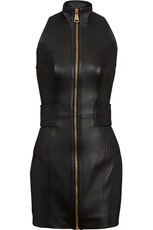 Balmain Robe courte en cuir à fermeture zippée