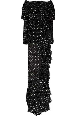 Balmain Robe longue volantée à épaules dénudées