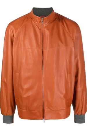 Brunello Cucinelli Veste en cuir à fermeture zippée