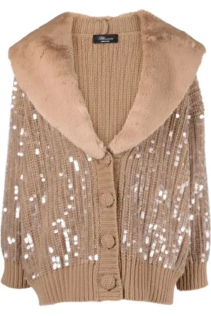 BLUMARINE Cardigan à bords en fourrure artificielle