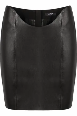 Balmain Jupe ajustée en cuir à taille incurvée