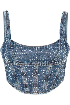 Alessandra Rich Bustier en jean à strass