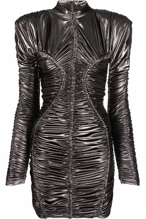 Balmain Robe courte métallisée à détails de fronces