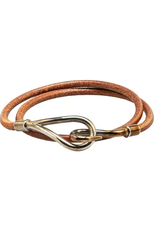 Hermès Bracelet Jumbo Hook Double Tour en cuir et plaqué palladium (années 1900)