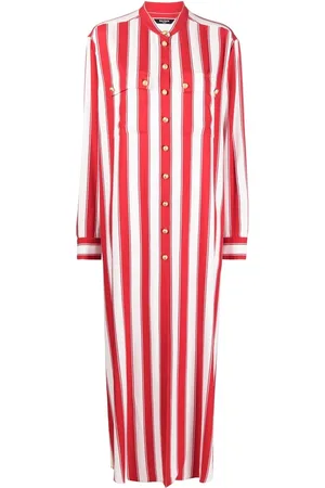 Balmain Robe-chemise rayée à col officier