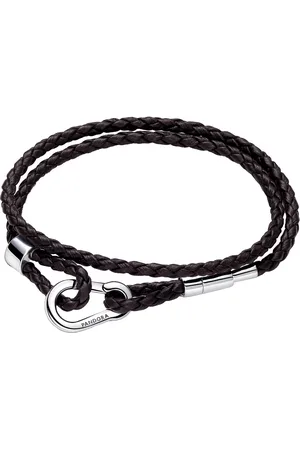 PANDORA Bijouterie, Braided double leather bracelet with sterling silv en