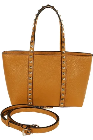 VALENTINO Sacs à main, Brown Grained Calfskin Small Rockstud Shopping Bag en