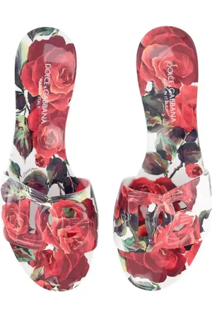 Dolce & Gabbana Mules & Slides, Dames Florallogo Rubber Slipper Roze en