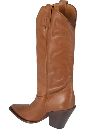 Elena Iachi Bottes & Bottines, Brown Velvet Cowboy Boots With Intricate Embossed en