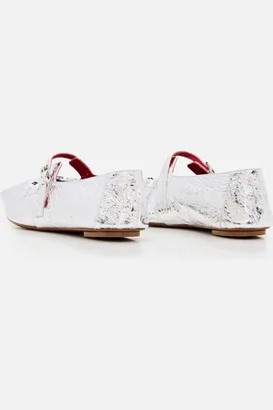 Plan C Silver Ballerina Flats With Buckle Fastening en