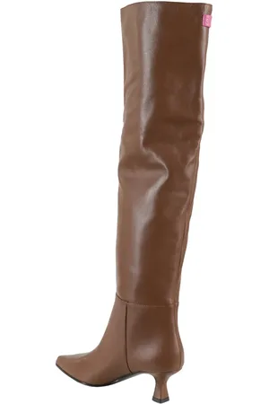 3Juin Bottes & Bottines, Knee-Length Brown Leather Boots With Pointed Toe en
