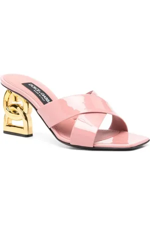 Dolce & Gabbana Sandales, Sculpted Heel Leather Sandals With Cross-Strap Des en