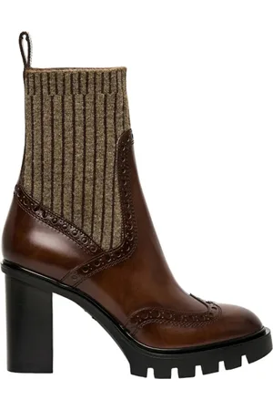 santoni Bottes & Bottines, Leather midheel brogue sock boot en