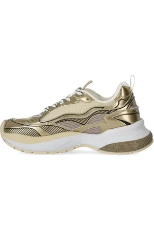 Emporio Armani Sneakers, Futuristic Gold And White Sneakers With Ea Logo en