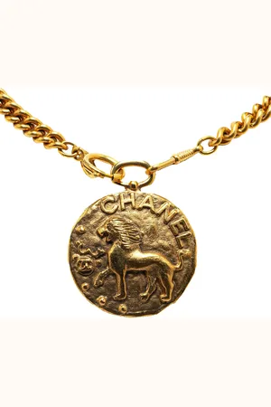 CHANEL Bijouterie, Plated Leo Lion Medallion Pendant Necklace en