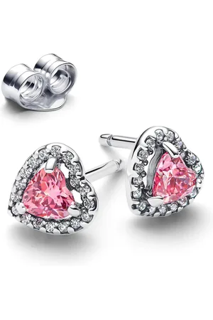 PANDORA Bijouterie, Elevated Pink Heart Stud Earrings en