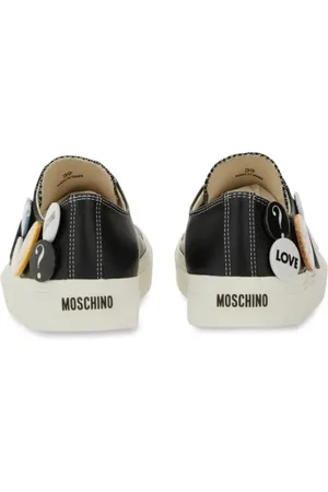 Moschino Sneakers, Black Leather Sneakers With Playful Pins en
